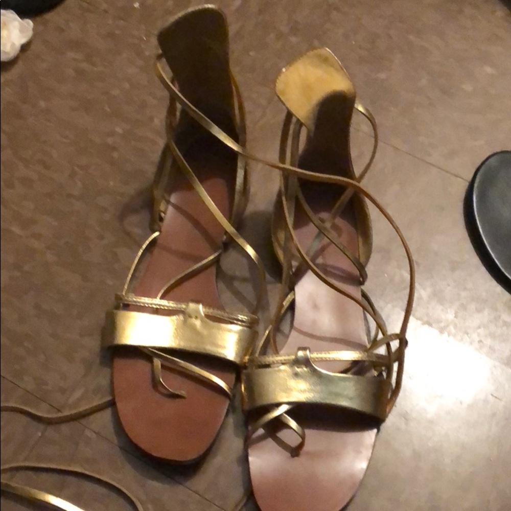 Gold Zara tie up sandals